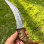 CUSTOM MADE DAMASCUS STEEL TRAILING POINT BLADE BOWIE
