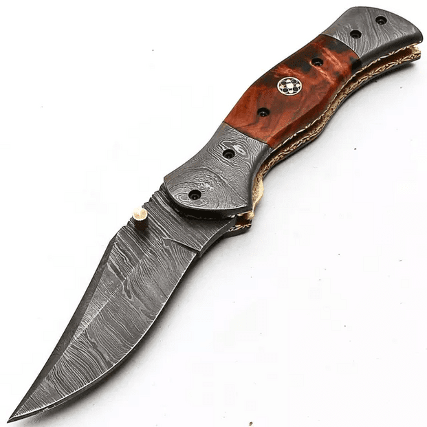 handmade damascus folding knife - Image 3