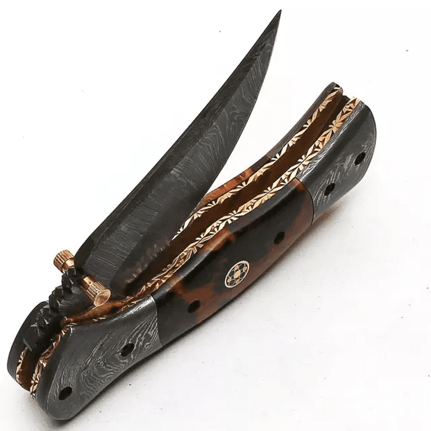 handmade damascus folding knife - Image 2