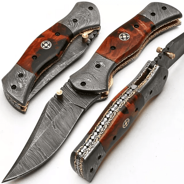handmade damascus folding knife - Image 1